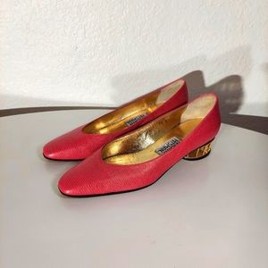 Timothy Hitsman Vintage Pink Leather Caged Low Heel Pumps Women's Size 7.5 M